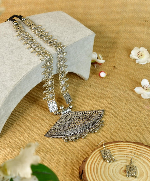 Sowpeace German Silver Necklace: Triangular Flower & Circular Design — main view