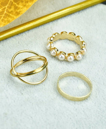 Sowpeace Gold Abstract Ring Set of 3 Stainless Steel | Stylish One‑Size Adjustable Jewelry for Women & Men — alternate view