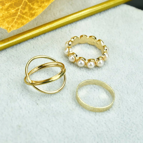 Sowpeace Gold Abstract Ring Set of 3 Stainless Steel | Stylish One‑Size Adjustable Jewelry for Women & Men