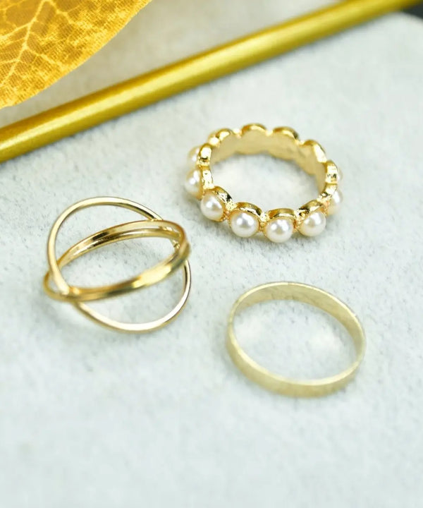 Sowpeace Gold Abstract Ring Set of 3 Stainless Steel | Stylish One‑Size Adjustable Jewelry for Women & Men — main view