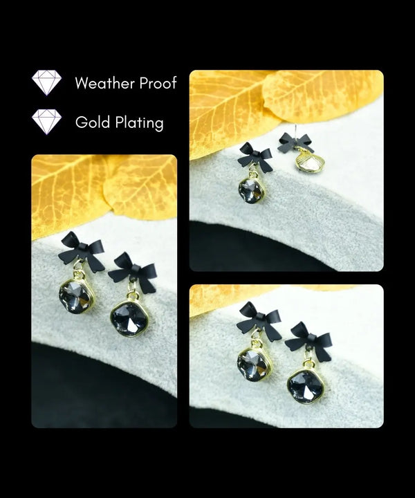 Sowpeace Gold Black Stainless Steel Crystal Ribbon Earrings | Elegant One‑Size Lightweight Jewelry for Women & Daily Wear — image 4