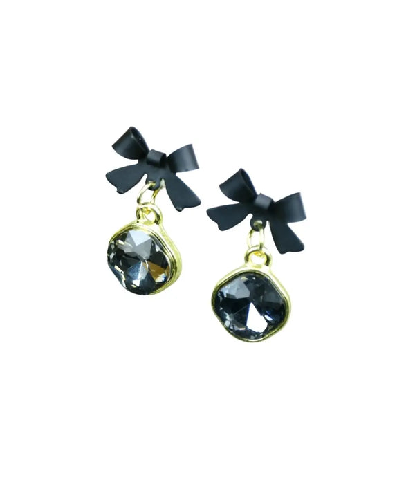 Sowpeace Gold Black Stainless Steel Crystal Ribbon Earrings | Elegant One‑Size Lightweight Jewelry for Women & Daily Wear — image 5