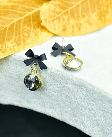 Sowpeace Gold Black Stainless Steel Crystal Ribbon Earrings | Elegant One‑Size Lightweight Jewelry for Women & Daily Wear — alternate view