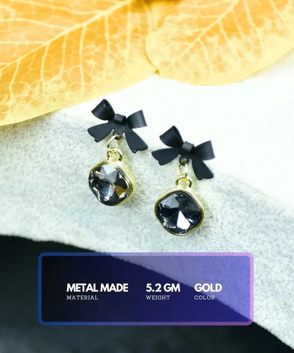 Sowpeace Gold Black Stainless Steel Crystal Ribbon Earrings | Elegant One‑Size Lightweight Jewelry for Women & Daily Wear — image 3