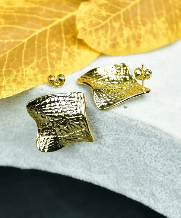 Sowpeace Gold Croc Stainless Steel Textured Square Earrings | Modern One‑Size Lightweight Jewelry for Women — main view