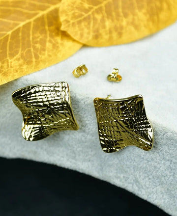Sowpeace Gold Croc Stainless Steel Textured Square Earrings | Modern One‑Size Lightweight Jewelry for Women — alternate view