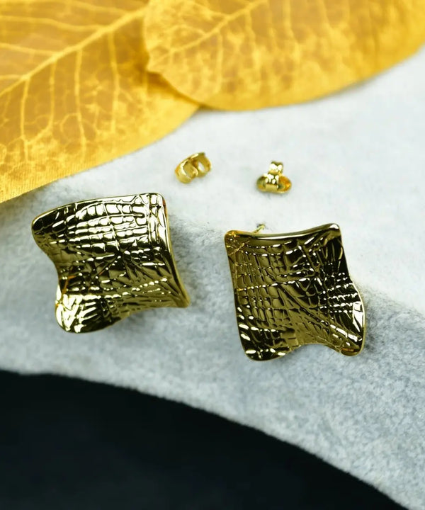 Sowpeace Gold Croc Stainless Steel Textured Square Earrings | Modern One‑Size Lightweight Jewelry for Women — image 2
