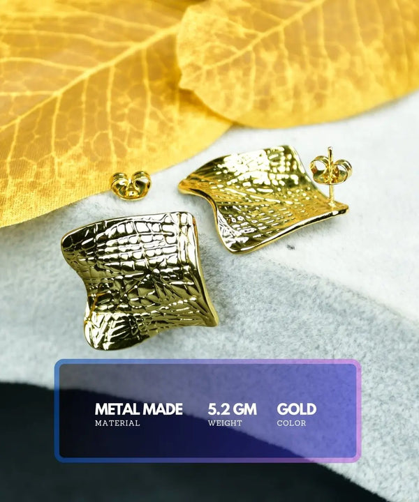 Sowpeace Gold Croc Stainless Steel Textured Square Earrings | Modern One‑Size Lightweight Jewelry for Women — image 3