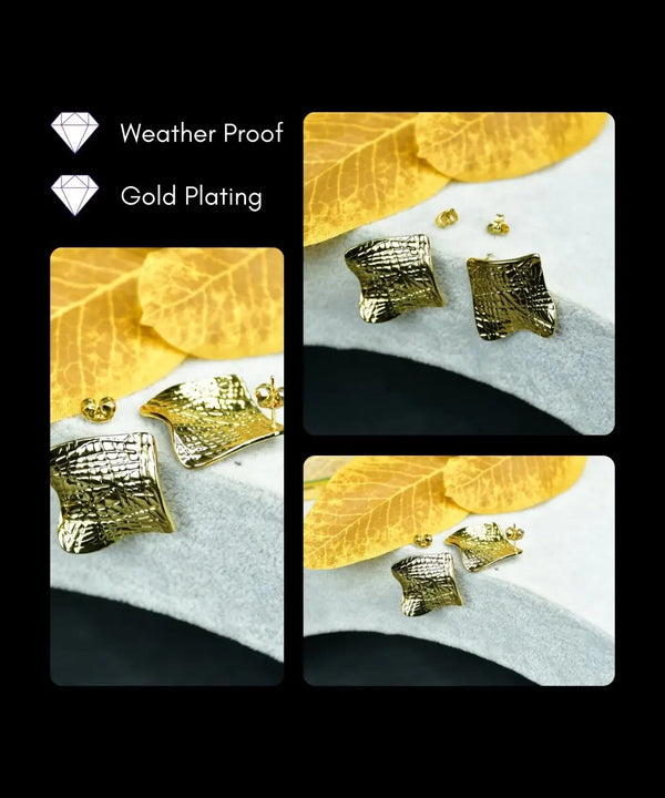 Sowpeace Gold Croc Stainless Steel Textured Square Earrings | Modern One‑Size Lightweight Jewelry for Women — image 4