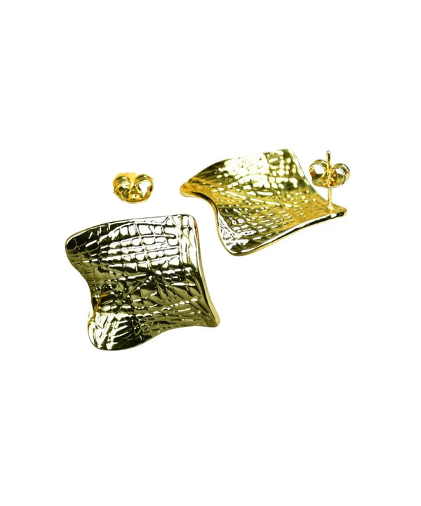 Sowpeace Gold Croc Stainless Steel Textured Square Earrings | Modern One‑Size Lightweight Jewelry for Women — image 5