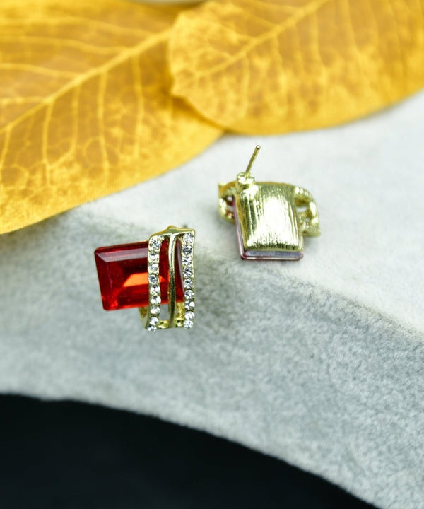 Sowpeace Gold Red Stainless Steel Crystal Lining Earrings | Elegant One‑Size Lightweight Jewelry for Women & Daily Wear — image 2