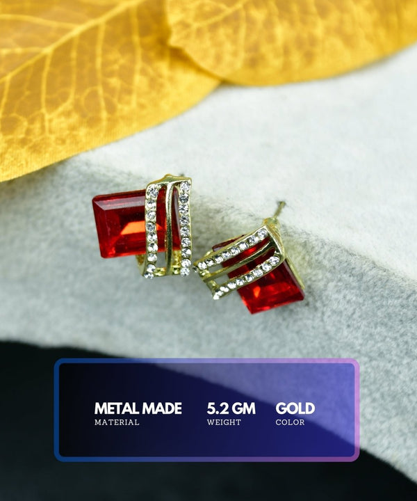 Sowpeace Gold Red Stainless Steel Crystal Lining Earrings | Elegant One‑Size Lightweight Jewelry for Women & Daily Wear — image 3