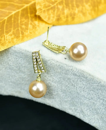 Sowpeace Gold Stainless Steel Hanging Pearl Earrings | Elegant One‑Size Lightweight Jewelry for Women & Daily Wear — alternate view