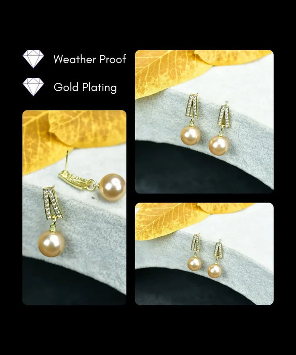 Sowpeace Gold Stainless Steel Hanging Pearl Earrings | Elegant One‑Size Lightweight Jewelry for Women & Daily Wear — image 4