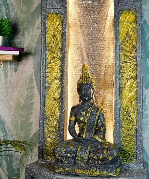 Sowpeace Golden Buddha Water Fountain – Elegant Buddha Sitting Against Tall Wall for Luxurious Home Decor & Gifts — image 3