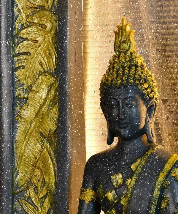 Sowpeace Golden Buddha Water Fountain – Elegant Buddha Sitting Against Tall Wall for Luxurious Home Decor & Gifts — image 4