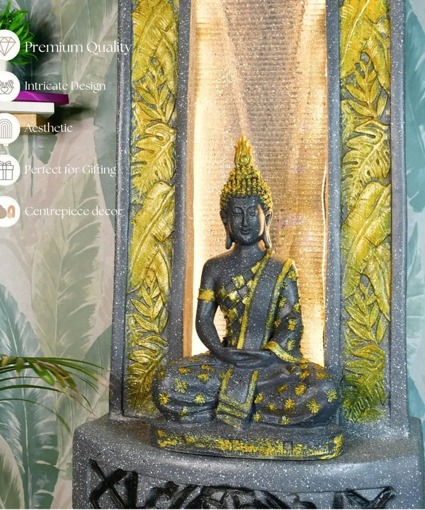 Sowpeace Golden Buddha Water Fountain – Elegant Buddha Sitting Against Tall Wall for Luxurious Home Decor & Gifts — image 5