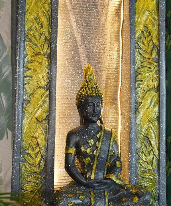 Sowpeace Golden Buddha Water Fountain – Elegant Buddha Sitting Against Tall Wall for Luxurious Home Decor & Gifts — image 2