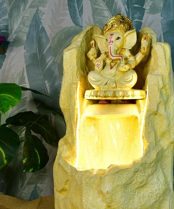 Sowpeace Golden Ganesha Water Fountain – Elegant Ganesha Sitting Waterfall for Luxurious Home Decor & Gifts — main view