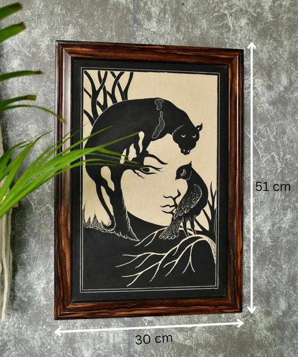 Sowpeace Hand-Carved Ceramic Lady face formed with Panther and bird Wall Décor — image 4