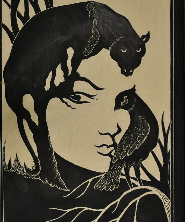Sowpeace Hand-Carved Ceramic Lady face formed with Panther and bird Wall Décor — image 6