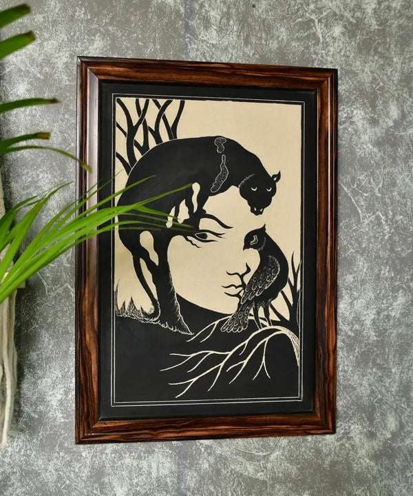 Sowpeace Hand-Carved Ceramic Lady face formed with Panther and bird Wall Décor — image 2