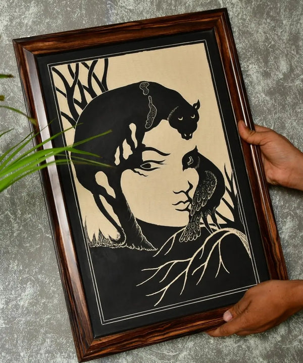 Sowpeace Hand-Carved Ceramic Lady face formed with Panther and bird Wall Décor — image 3