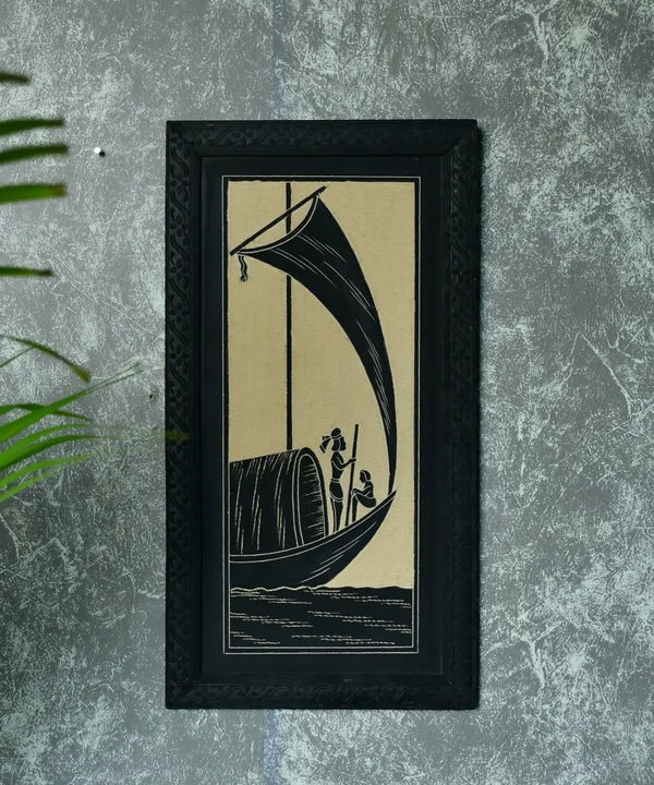 Sowpeace Hand carved ceramic sail boat wall art — main view
