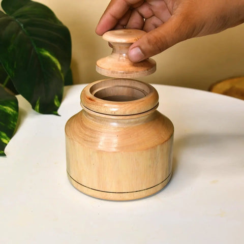 Sowpeace Hand-Carved Lidded Jar: Rustic Charm & Organized Elegance