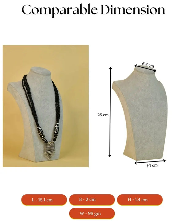 Sowpeace Handcrafted German Silver Necklace: Black Beads & Dzi Pendant — image 5