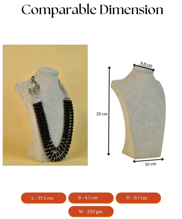 Sowpeace Handcrafted German Silver Necklace: Black Beads & Leaf Design — image 5