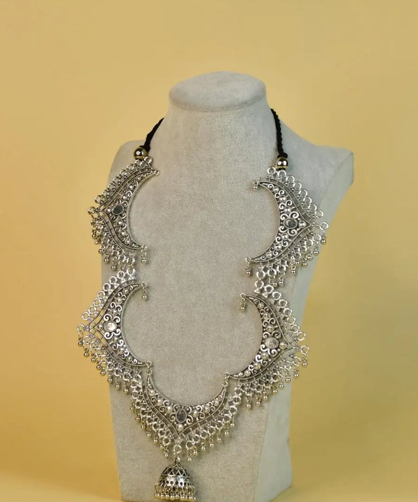 Sowpeace Handcrafted German Silver Necklace: Oxidized Floral Petal Design — image 3