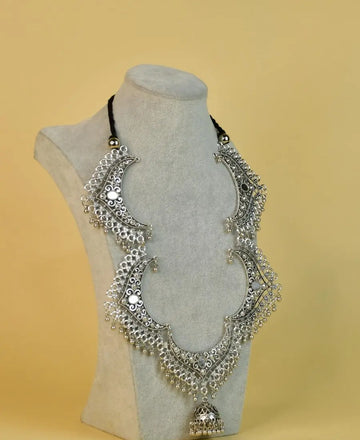 Sowpeace Handcrafted German Silver Necklace: Oxidized Floral Petal Design — alternate view