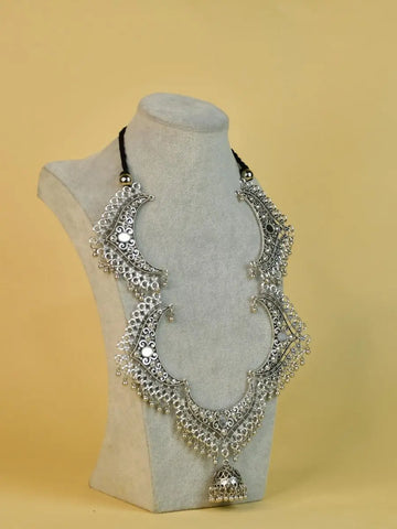 Sowpeace Handcrafted German Silver Necklace: Oxidized Floral Petal Design