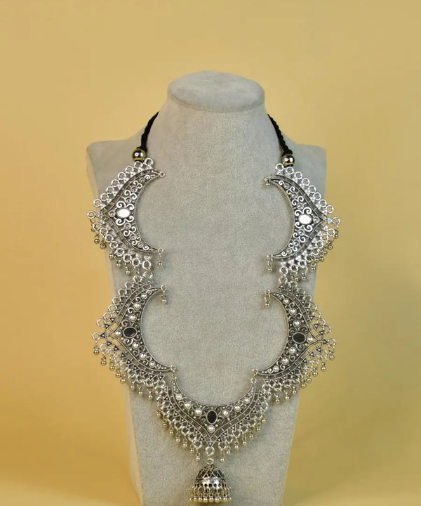 Sowpeace Handcrafted German Silver Necklace: Oxidized Floral Petal Design — image 4