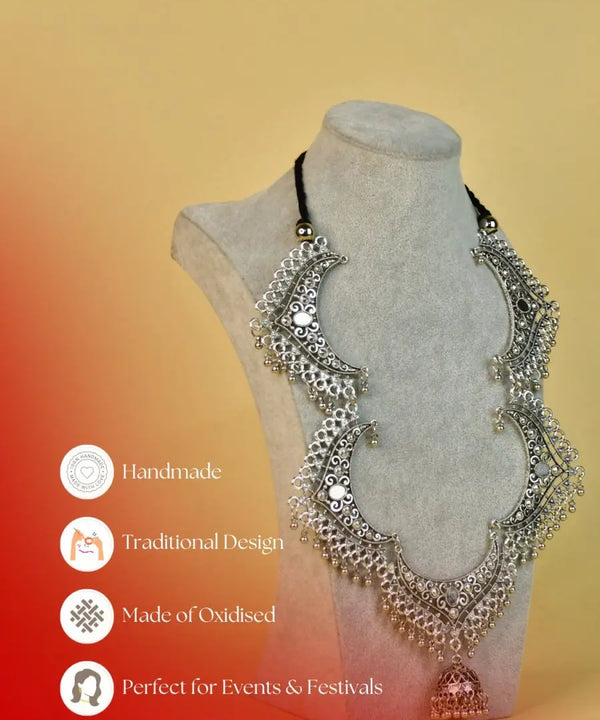 Sowpeace Handcrafted German Silver Necklace: Oxidized Floral Petal Design — image 6