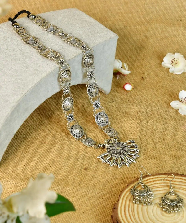 Sowpeace Handcrafted German Silver Necklace: Sun and Flower Design — main view