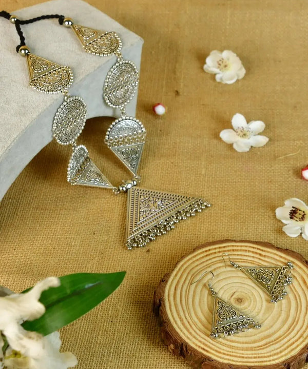Sowpeace Handcrafted German Silver Necklace: Triangle & Tree Design — main view
