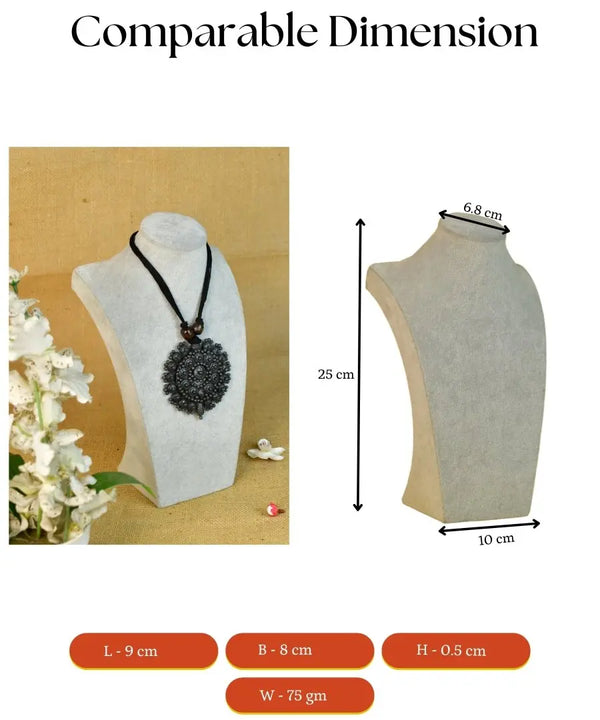 Sowpeace Handcrafted Terracotta Necklace: Black Pendant with Flower Design — image 4