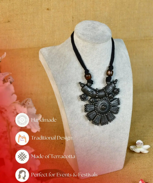 Sowpeace Handcrafted Terracotta Necklace: Crescent Pendant with Petal Design — image 5
