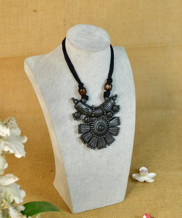 Sowpeace Handcrafted Terracotta Necklace: Crescent Pendant with Petal Design — image 2