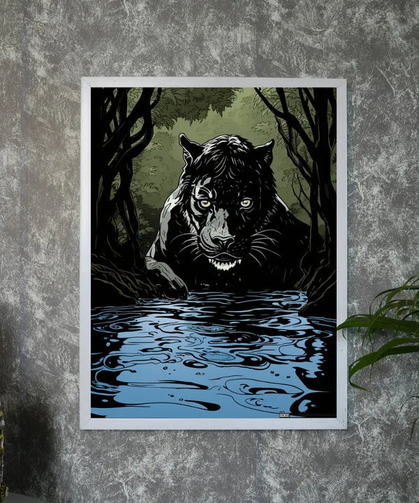 Sowpeace Harmony: Find Your Handcrafted Abstract Black Panther – Premium Indian-Inspired Canvas Art for Stylish and Elegant Interiors — main view