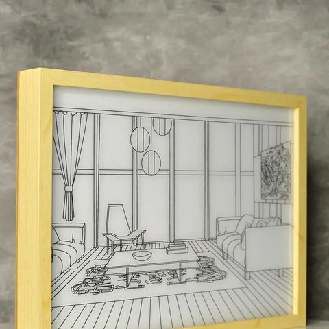 Sowpeace Illuminated Hall Room Frame – LED Landscape Photo Frame with Sofas, Carpet & Balcony for Chic Home Decor