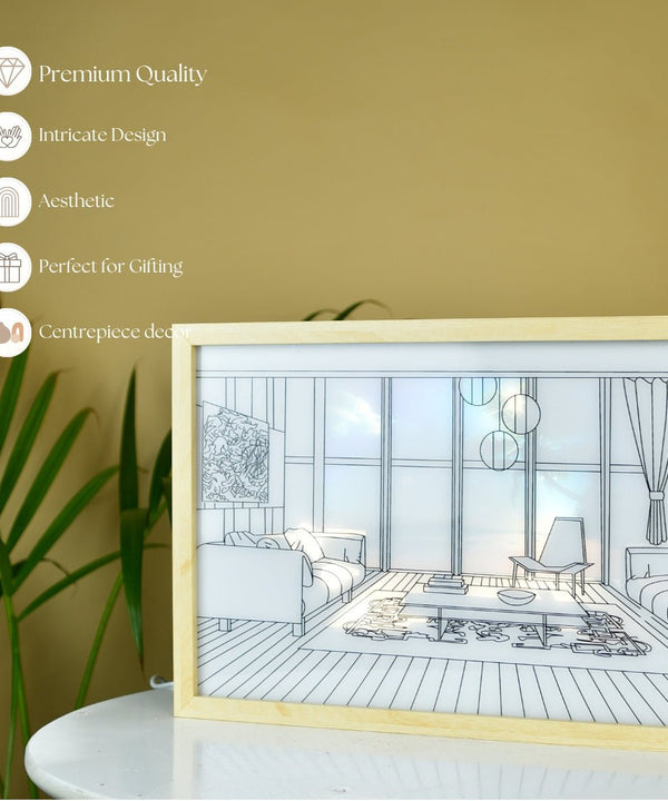 Sowpeace Illuminated Hall Room Frame – LED Landscape Photo Frame with Sofas, Carpet & Balcony for Chic Home Decor — image 5