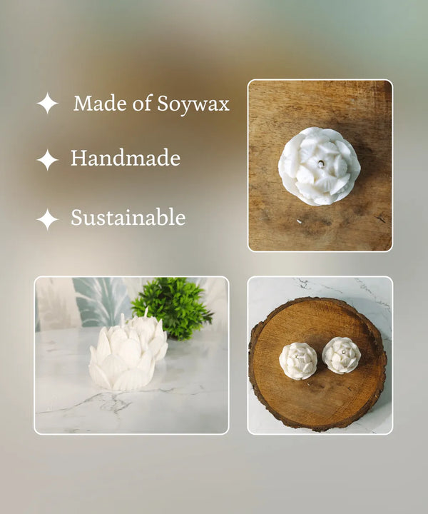 Sowpeace Lotus Petals Soywax Candle Set of 2 – Hand-Poured, White, Vegan & Unscented Décor — image 4