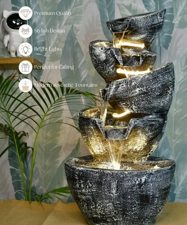 Sowpeace Multi-Bowl Stone Water Fountain – Cascading Waterfall Feature for Elegant Home Decor & Gifts — image 6