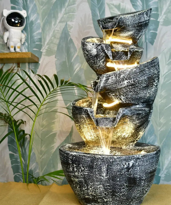 Sowpeace Multi-Bowl Stone Water Fountain – Cascading Waterfall Feature for Elegant Home Decor & Gifts — main view