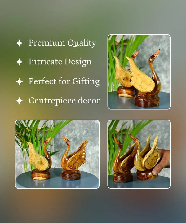 Sowpeace Pair of Wooden handcarved swan Artisan Home Decor — image 3