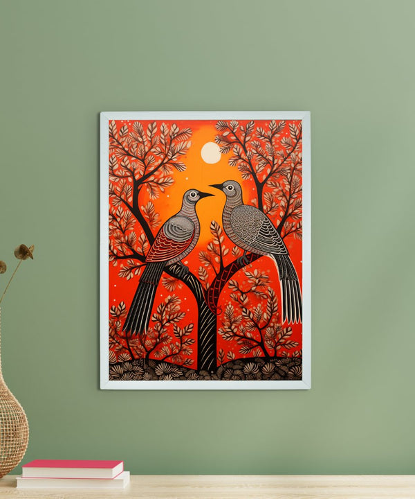 Pigeon Flight, Sunset Symphony: Sowpeace Handcrafted Canvas – Premium Indian-Inspired Art for Stylish Home Interiors — main view