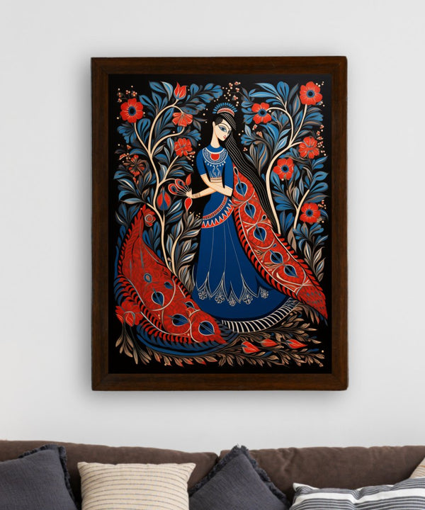Sowpeace Radiance: Handcrafted Women & the Peacock Spirit – Premium Indian-Inspired Canvas Print for Elegant Decor — image 3